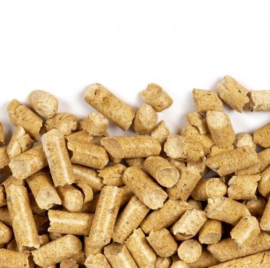 Wood pellets on white background. Biofuel